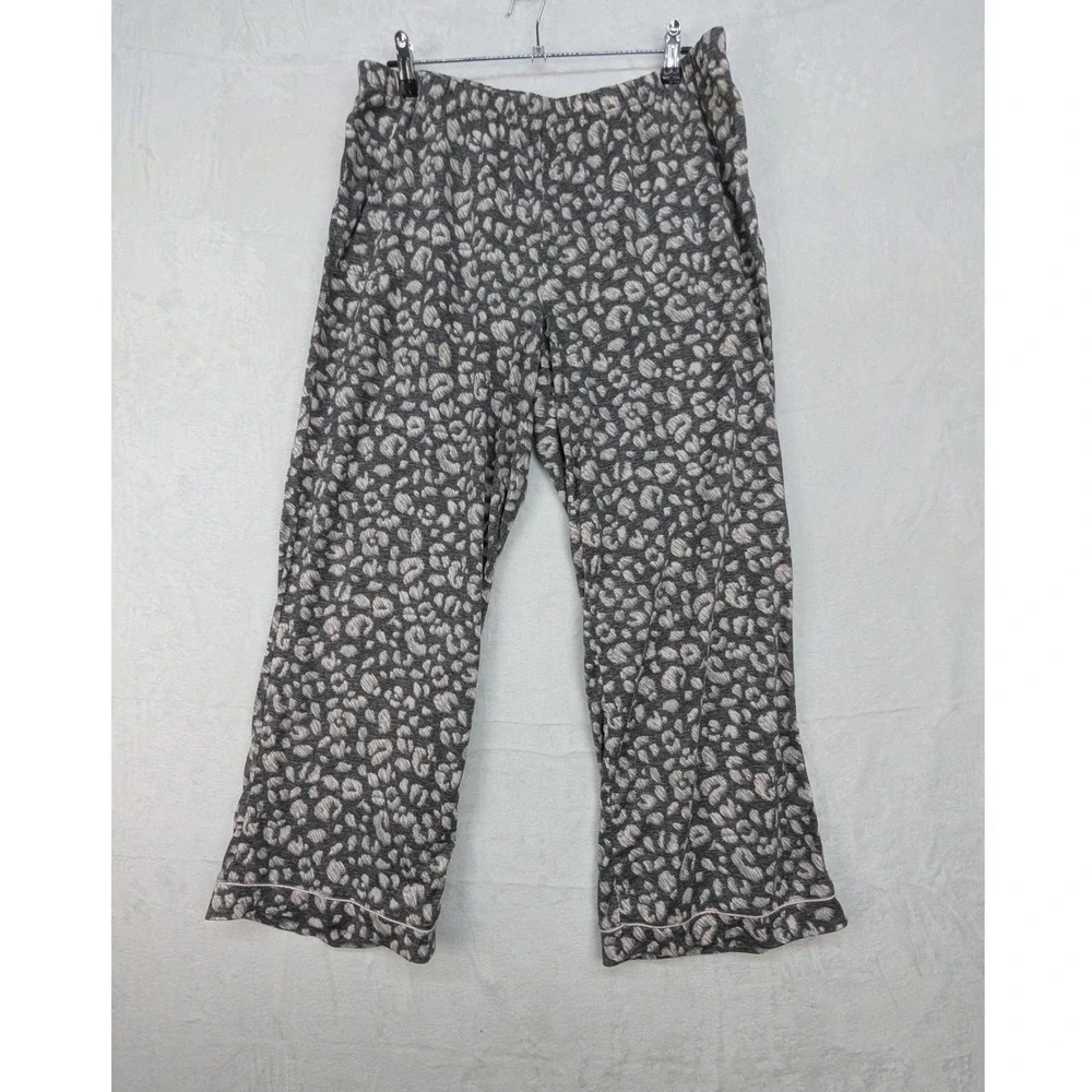 Kate Spade New York‎ Pajama Set 1X Gray Pink Leopard Print Button Front 2 Piece
